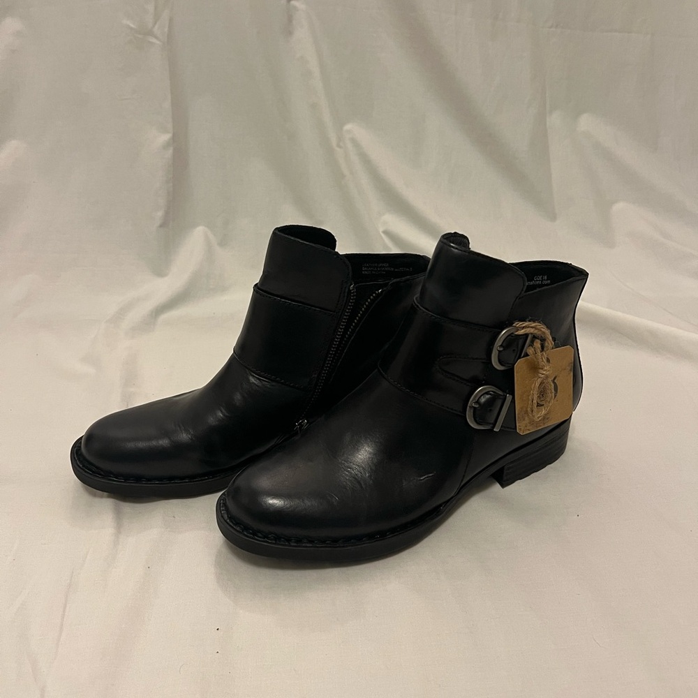 Born Black Leather Ankle Boots Women's